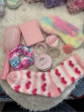 Cozy Pink Heart Fuzzy Socks + Pastel Self-Care Set